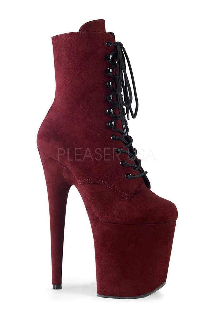 Pleaser FLAMINGO-1020FS Platform Ankle Boot in Burgundy Faux Leather from SexyShoes.com