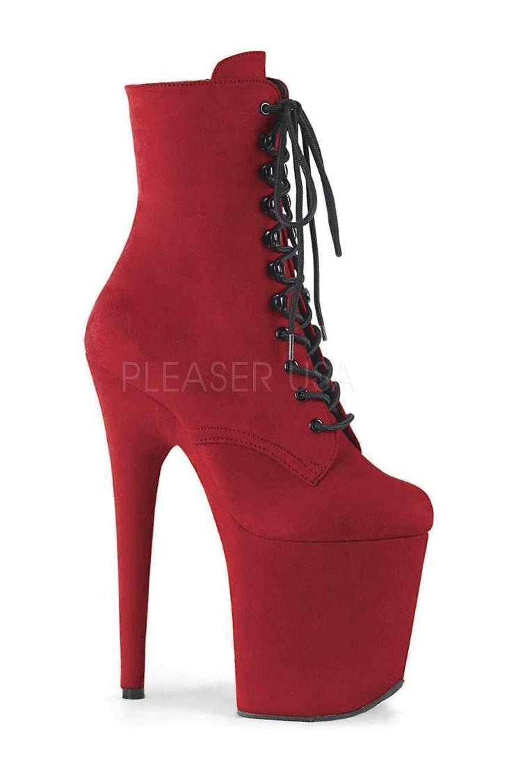 Pleaser FLAMINGO-1020FS Platform Ankle Boot in Red Faux Leather from SexyShoes.com