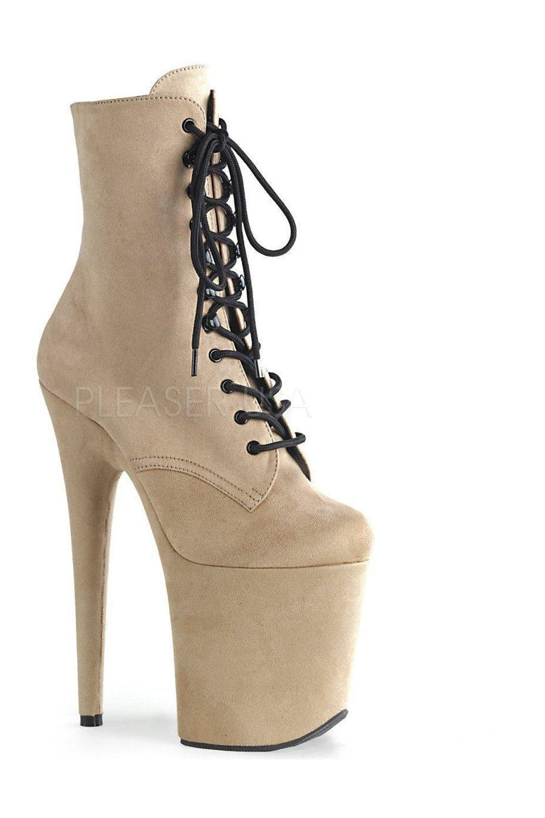 Pleaser FLAMINGO-1020FS Platform Ankle Boot in Tan Faux Leather from SexyShoes.com