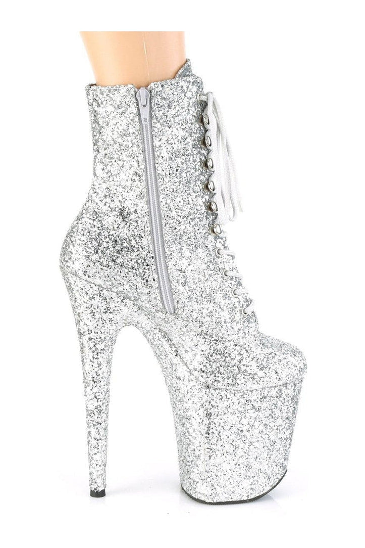 FLAMINGO-1020GWR Ankle Boot | Silver Glitter-Ankle Boots-Pleaser-SEXYSHOES.COM