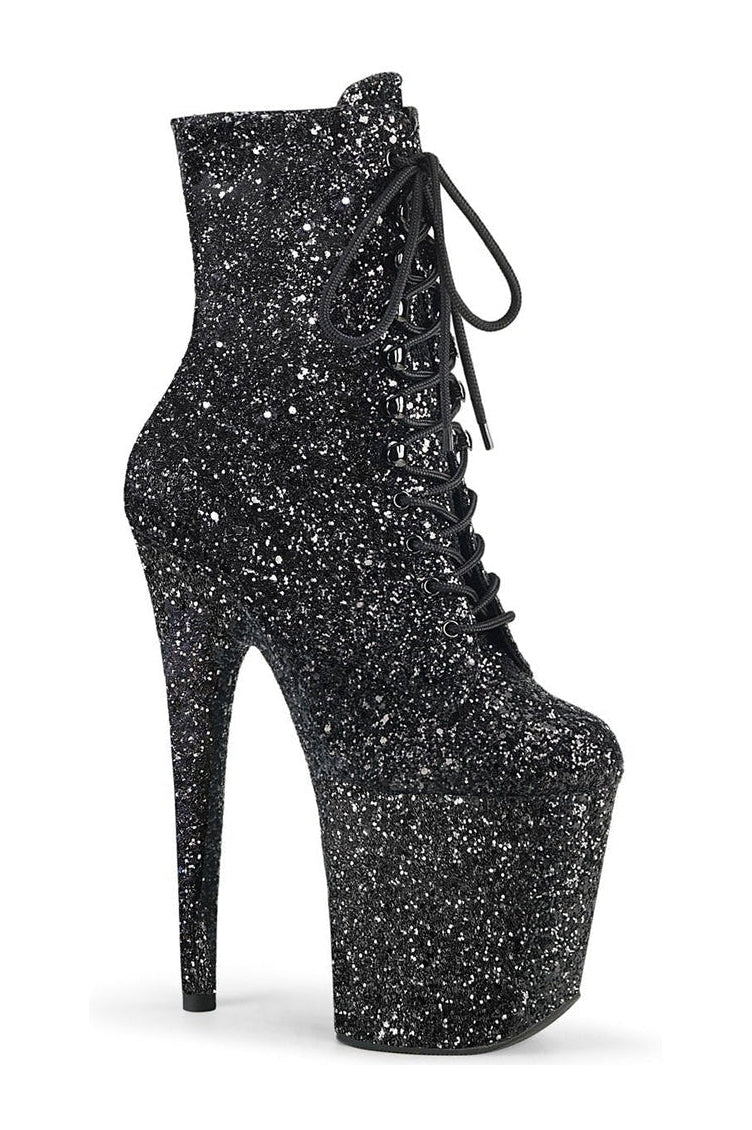 FLAMINGO-1020GWR Stripper Boot | Black Glitter-Ankle Boots-Pleaser-Black-9-Glitter-SEXYSHOES.COM