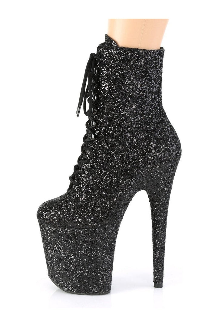 FLAMINGO-1020GWR Stripper Boot | Black Glitter-Ankle Boots-Pleaser-SEXYSHOES.COM