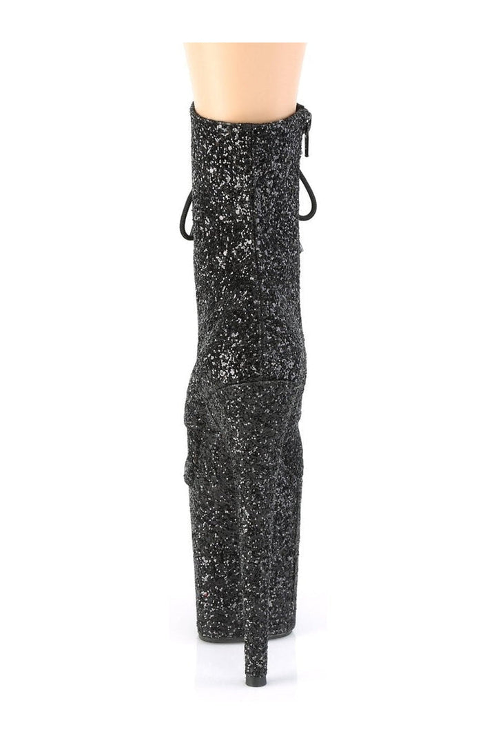 FLAMINGO-1020GWR Stripper Boot | Black Glitter-Ankle Boots-Pleaser-SEXYSHOES.COM