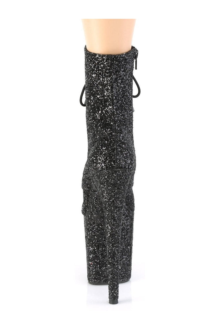 Pleaser FLAMINGO-1020GWR Exotic Boot in Black Glitter