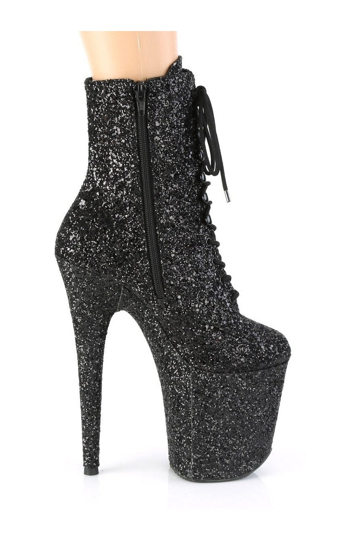 Pleaser FLAMINGO-1020GWR Exotic Boot in Black Glitter