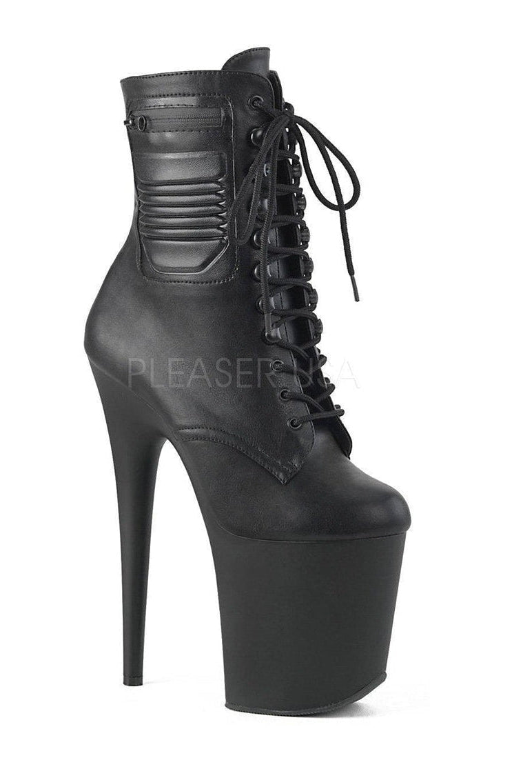 Pleaser FLAMINGO-1020PK Platform Ankle Boot in Black Faux Leather from SexyShoes.com