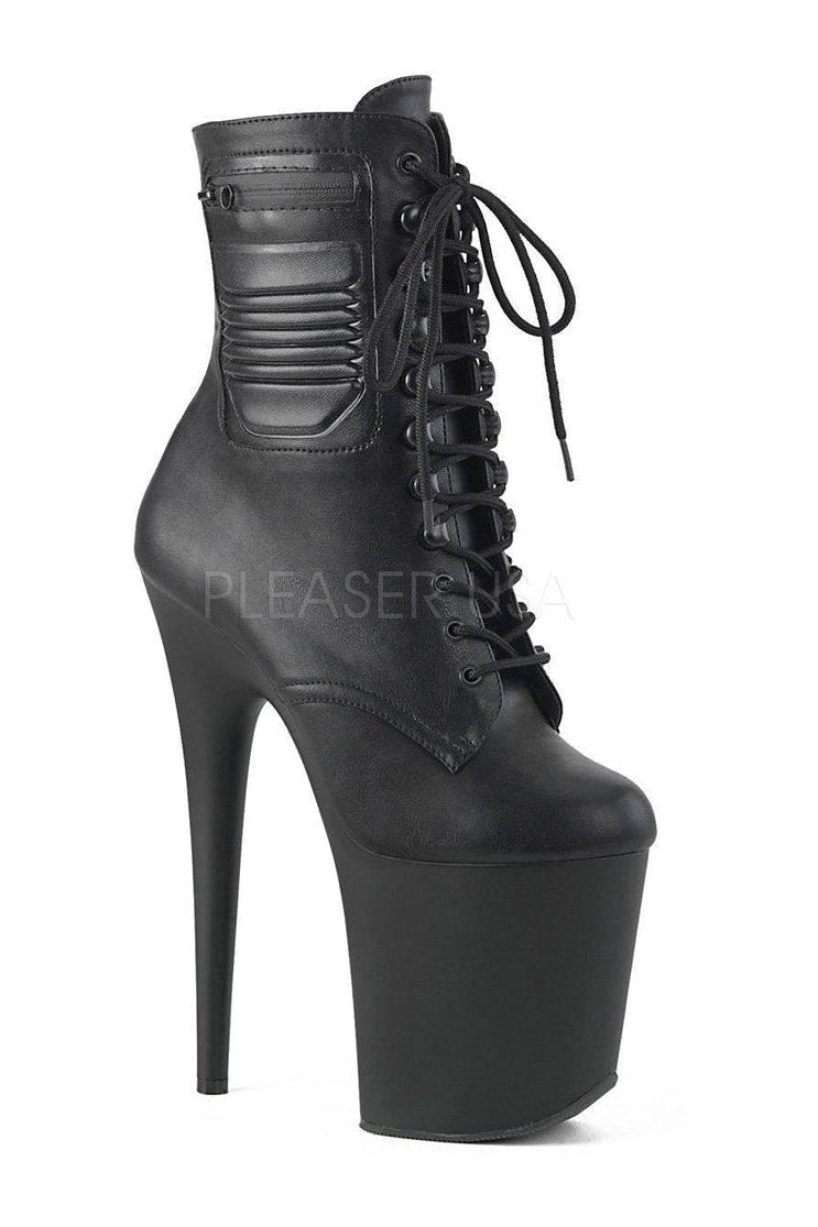 FLAMINGO-1020PK Platform Ankle Boot | Black Faux Leather-Pleaser-SEXYSHOES.COM