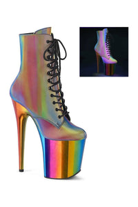 Pleaser FLAMINGO-1020RC-REFL Ankle Boot in Rainbow Faux Leather from SexyShoes.com