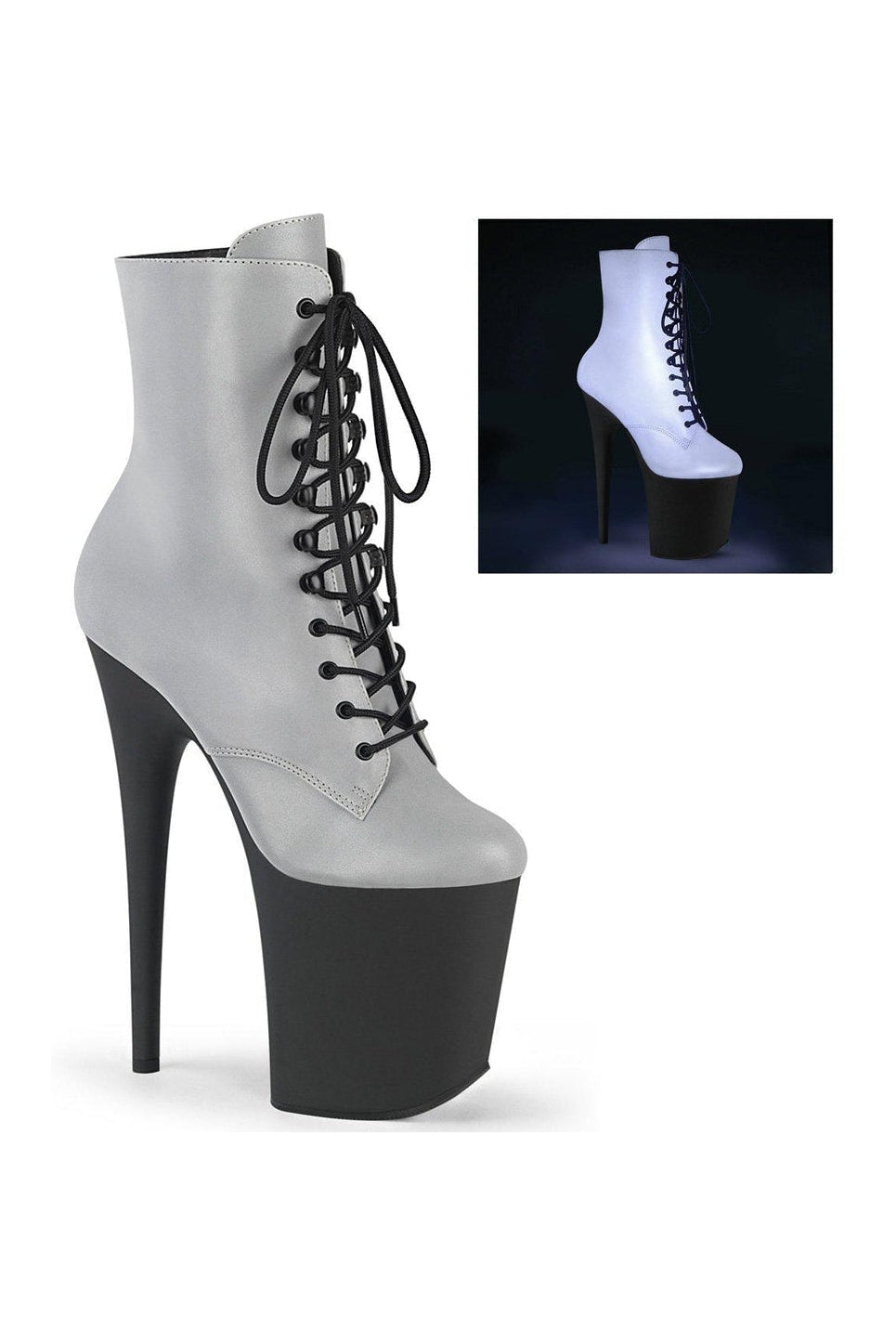 FLAMINGO-1020REFL Ankle Boot | Silver Faux Leather-Ankle Boots-Pleaser-Silver-7-Faux Leather-SEXYSHOES.COM