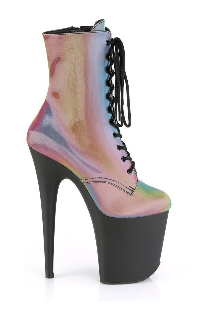 FLAMINGO-1020REFL Stripper Platform Boot | Black Faux Leather-Pleaser-SEXYSHOES.COM