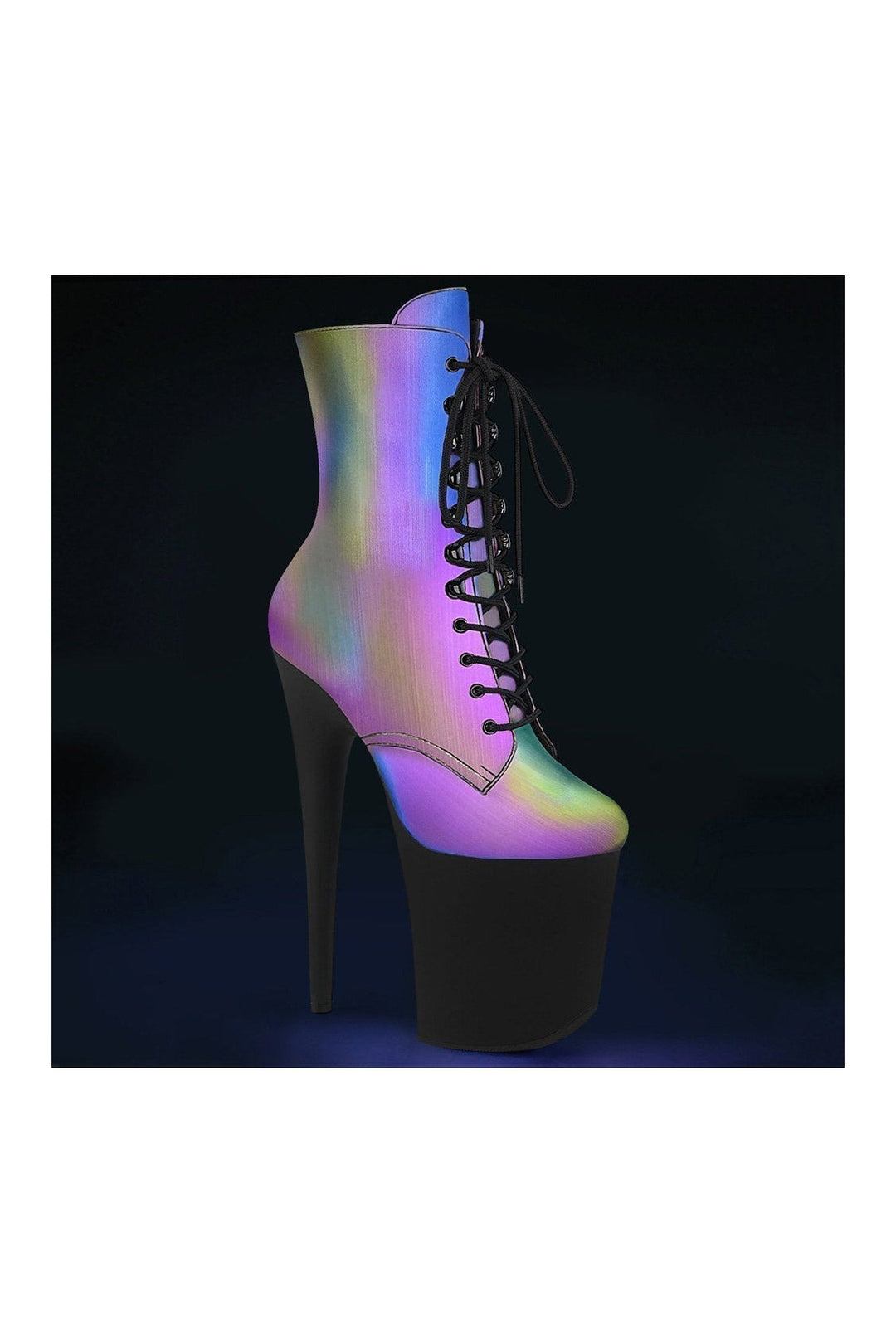 FLAMINGO-1020REFL Stripper Platform Boot | Black Faux Leather-Pleaser-SEXYSHOES.COM