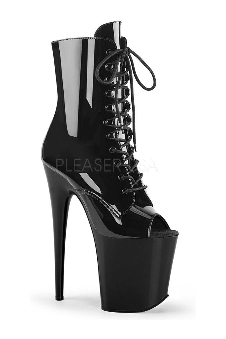 FLAMINGO-1021 Platform Boot | Black Patent-Pleaser-Black-Ankle Boots-SEXYSHOES.COM