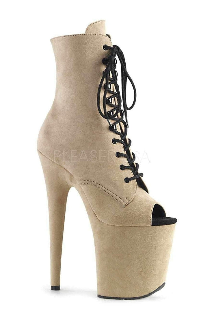 Pleaser FLAMINGO-1021FS Platform Ankle Boot in Nude Faux Leather from SexyShoes.com