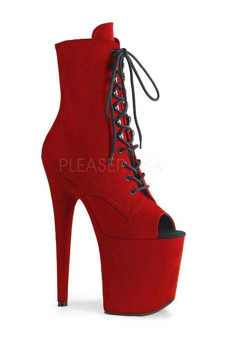 Pleaser FLAMINGO-1021FS Platform Ankle Boot in Red Faux Leather from SexyShoes.com