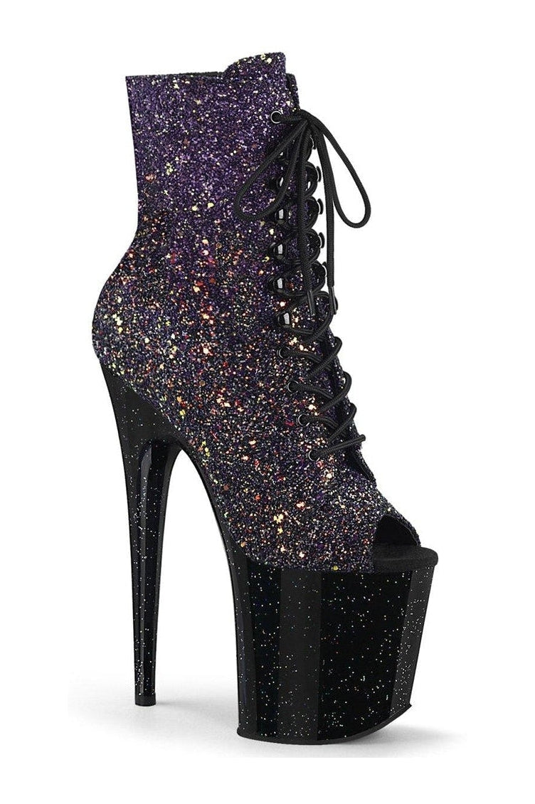 FLAMINGO-1021OMBG Stripper Boot | Purple Glitter-Ankle Boots-Pleaser-Purple-9-Glitter-SEXYSHOES.COM