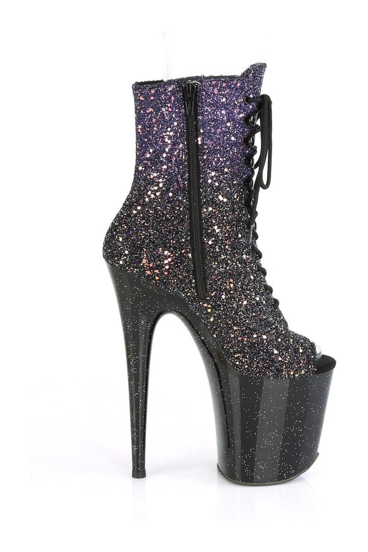 FLAMINGO-1021OMBG Stripper Boot | Purple Glitter-Ankle Boots-Pleaser-SEXYSHOES.COM