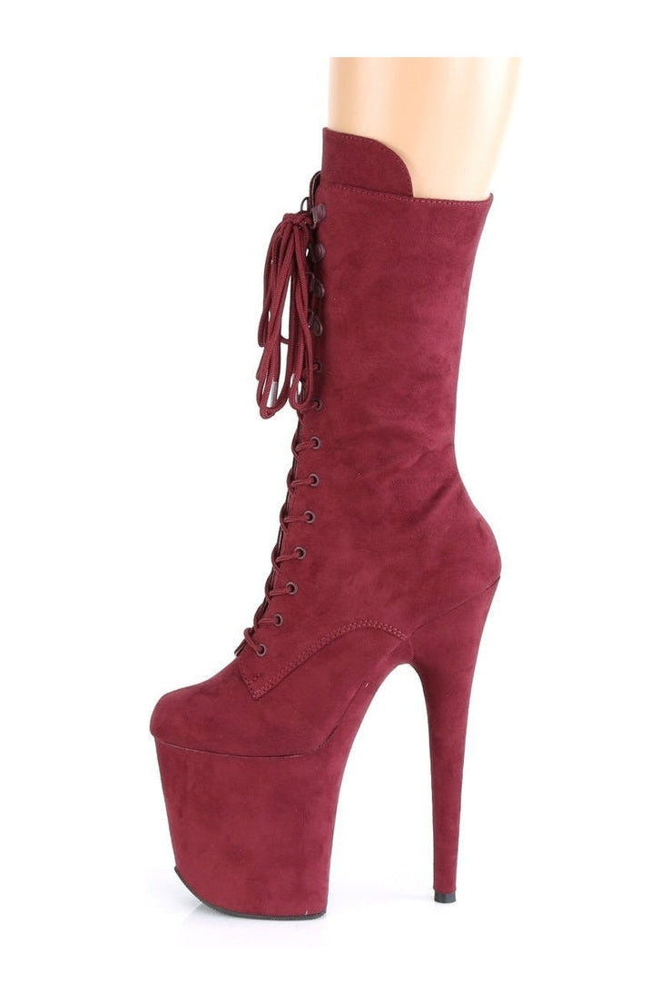 FLAMINGO-1050FS Stripper Boot | Burgundy Faux Suede-Knee Boots-Pleaser-SEXYSHOES.COM