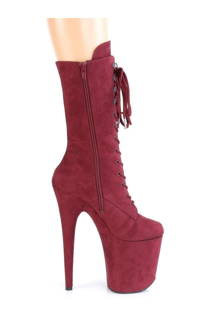 FLAMINGO-1050FS Stripper Boot | Burgundy Faux Suede-Knee Boots-Pleaser-SEXYSHOES.COM
