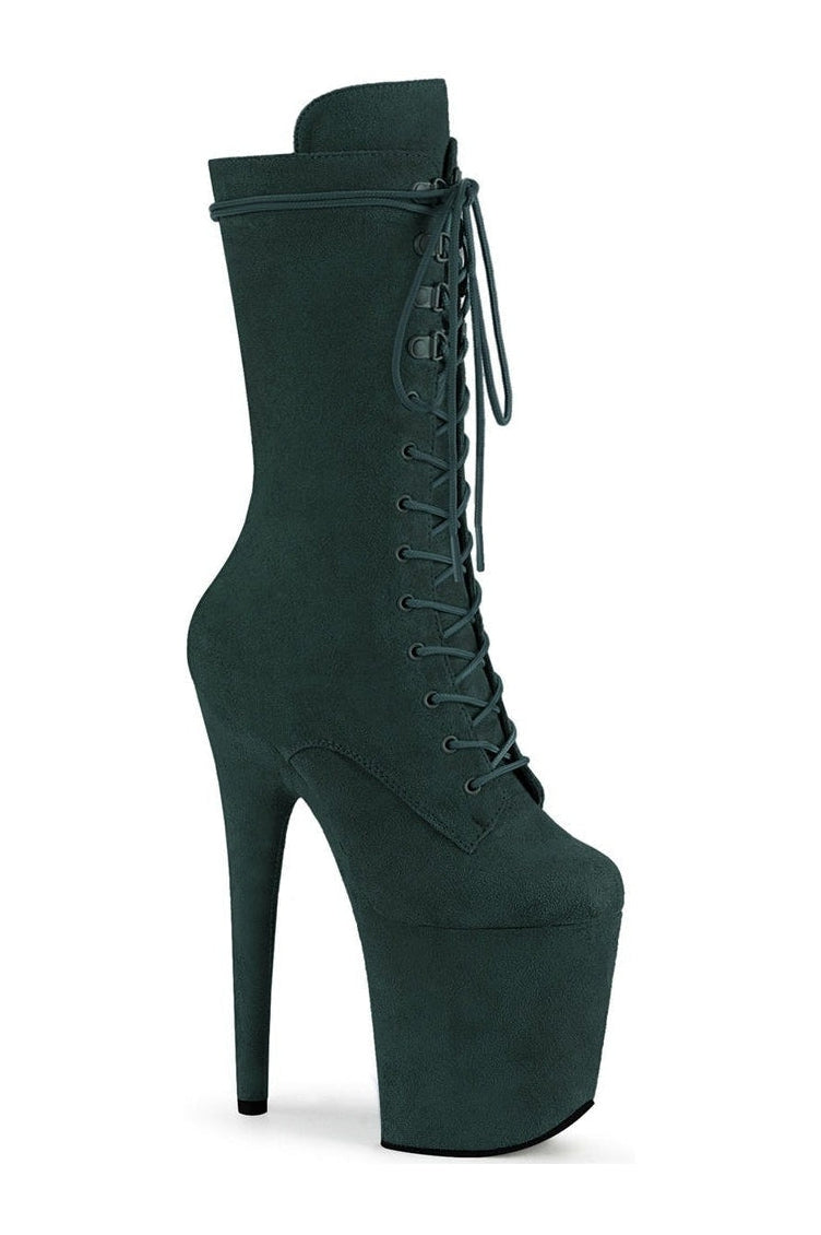 Pleaser FLAMINGO-1050FS Exotic Boot in Green Faux Suede from SexyShoes.com