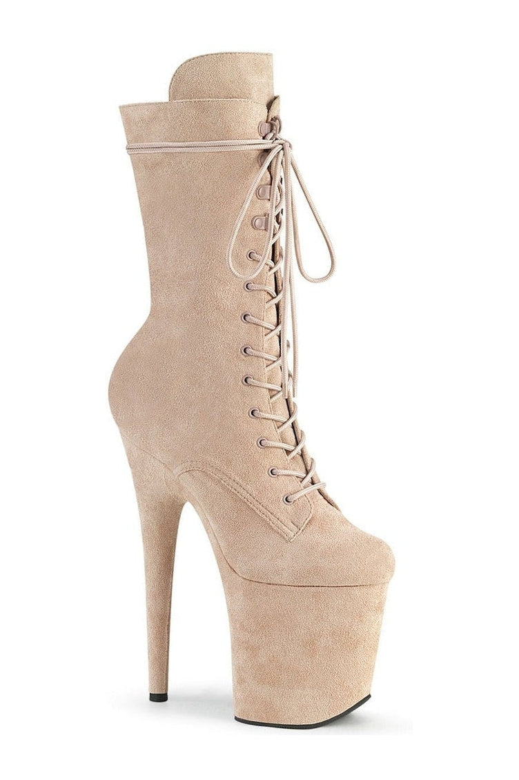 FLAMINGO-1050FS Stripper Boot | Nude Faux Suede-Knee Boots-Pleaser-Nude-12-Faux Suede-SEXYSHOES.COM