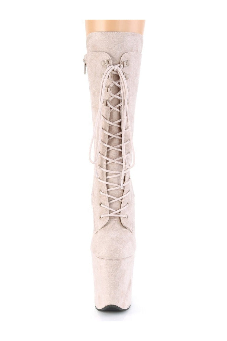 FLAMINGO-1050FS Stripper Boot | Nude Faux Suede-Knee Boots-Pleaser-SEXYSHOES.COM