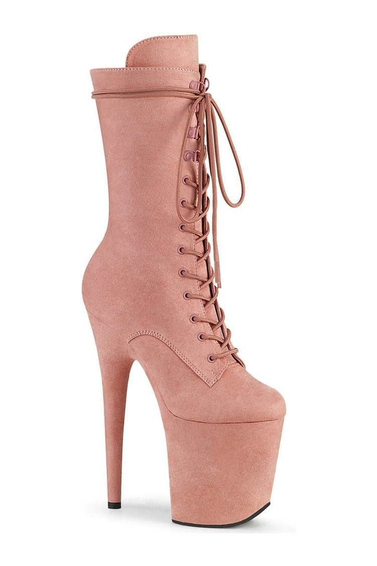 FLAMINGO-1050FS Stripper Boot | Pink Faux Suede-Knee Boots-Pleaser-Pink-5-Faux Suede-SEXYSHOES.COM