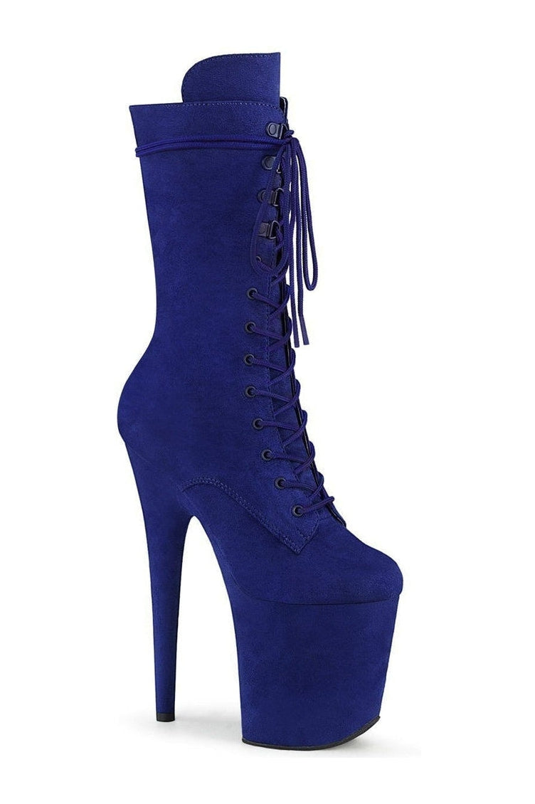 Pleaser FLAMINGO-1050FS Exotic Knee Boot in Blue Faux Suede from SexyShoes.com