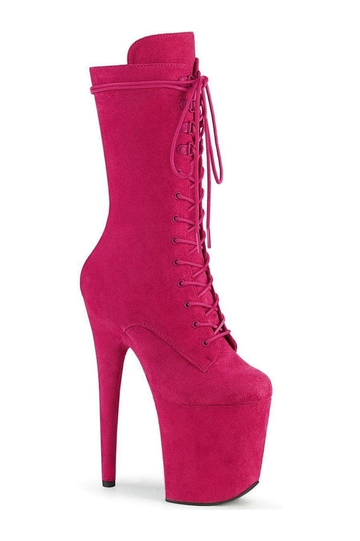 FLAMINGO-1050FS Stripper Knee Boot-Knee Boots-Pleaser-Fuchsia-11-Faux Suede-SEXYSHOES.COM