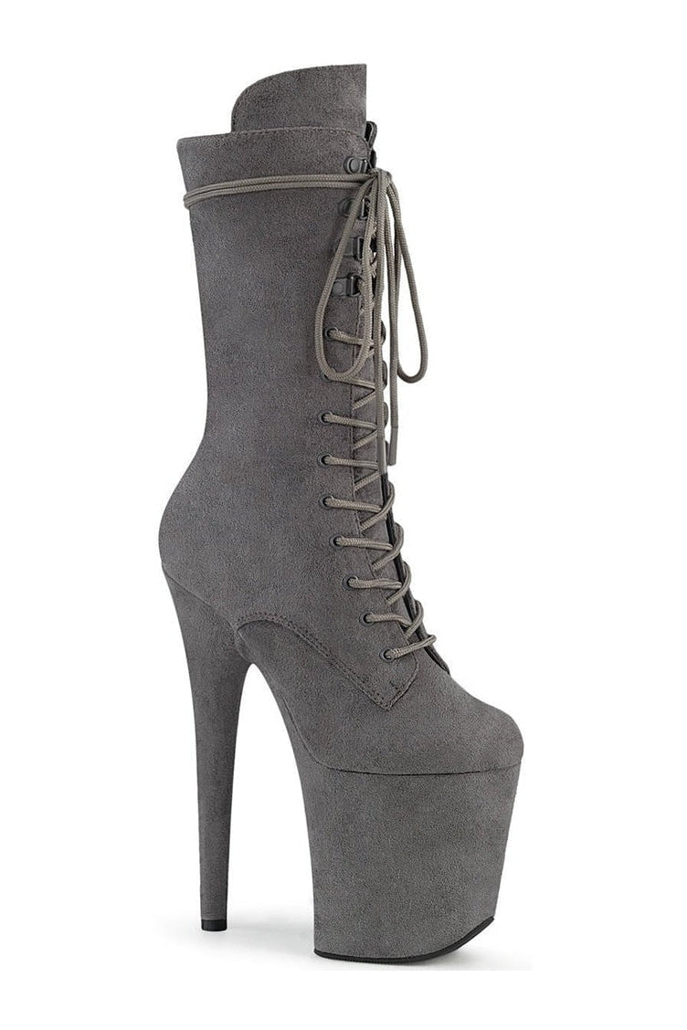 FLAMINGO-1050FS Stripper Knee Boot-Knee Boots-Pleaser-Grey-10-Faux Suede-SEXYSHOES.COM
