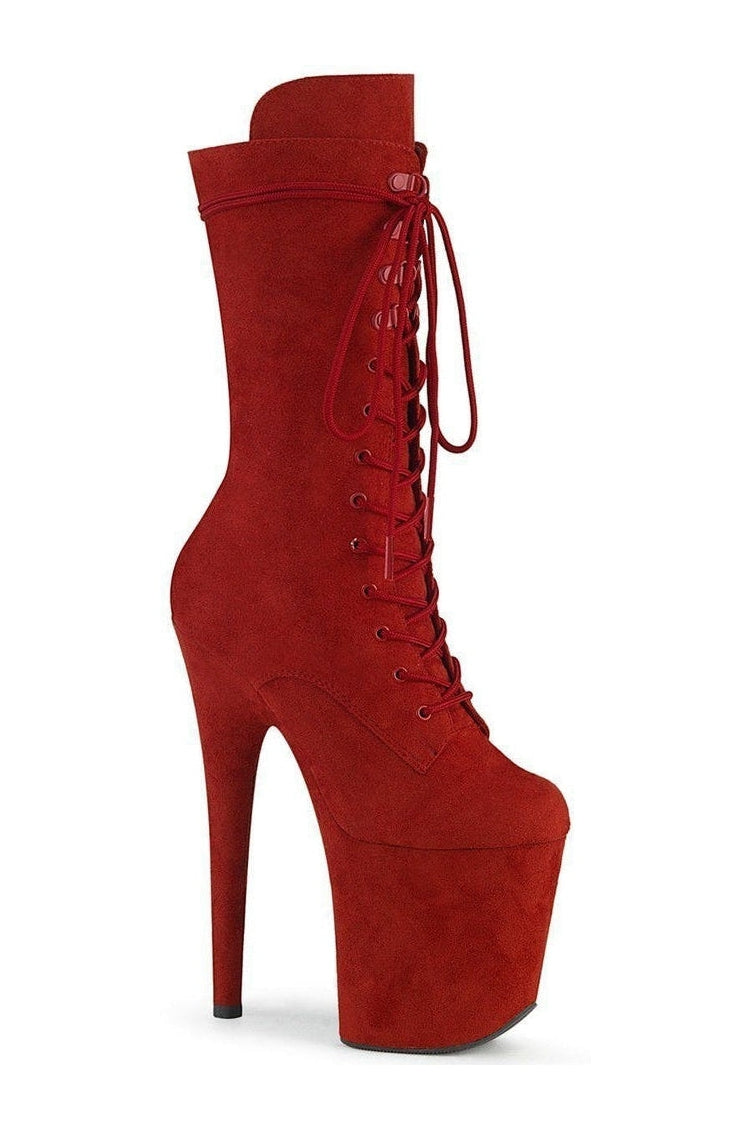 FLAMINGO-1050FS Stripper Knee Boot-Knee Boots-Pleaser-Red-8-Faux Suede-SEXYSHOES.COM