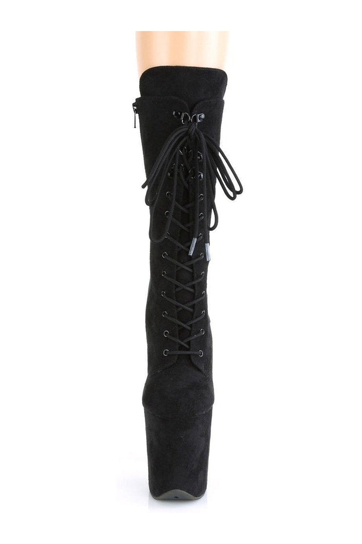 Pleaser FLAMINGO-1050FS Exotic Knee Boot in Black Faux Leather
