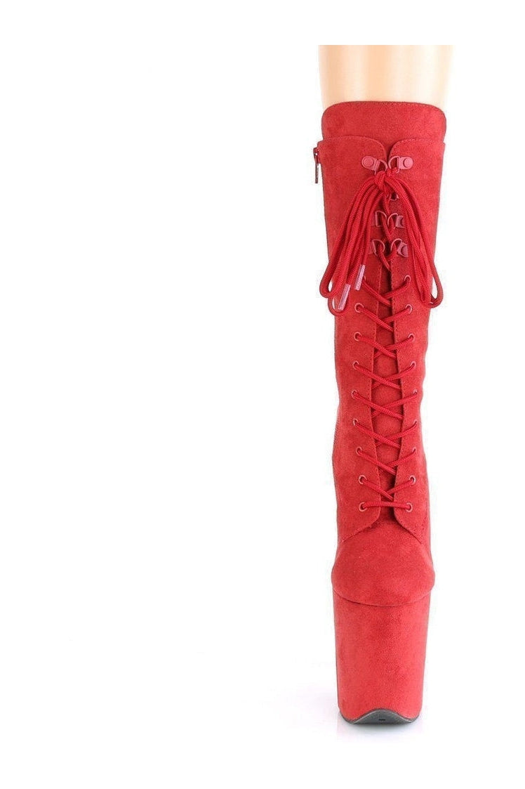 Pleaser FLAMINGO-1050FS Exotic Knee Boot in Red Faux Suede