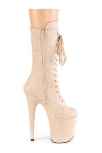 Pleaser FLAMINGO-1050FS Exotic Knee Boot in Bone Faux Suede