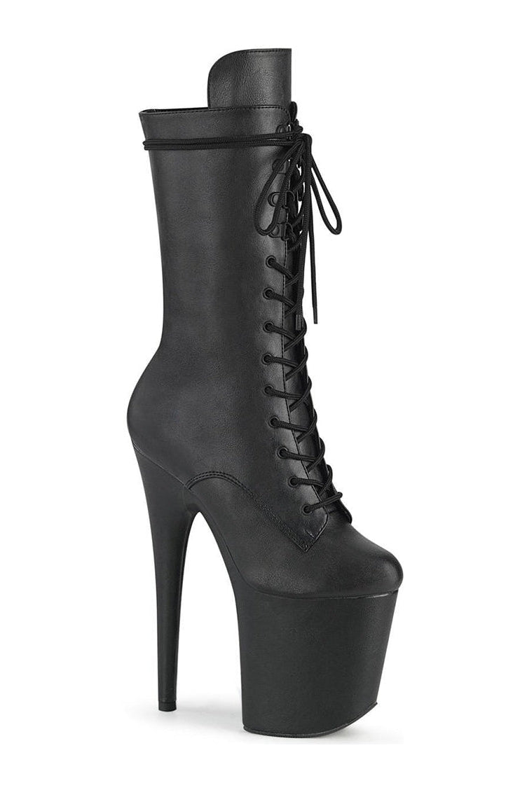 FLAMINGO-1050WR Stripper Knee Boot-Knee Boots-Pleaser-Black-9-Faux Leather-SEXYSHOES.COM