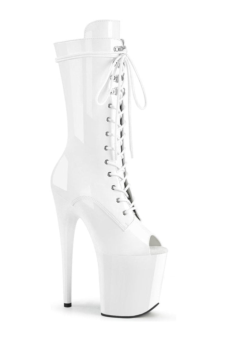 Pleaser FLAMINGO-1051 Exotic Boot in White Patent from SexyShoes.com