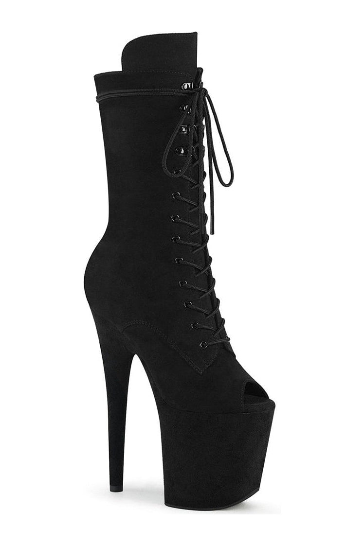 Pleaser FLAMINGO-1051FS Exotic Knee Boot in Black Faux Suede from SexyShoes.com