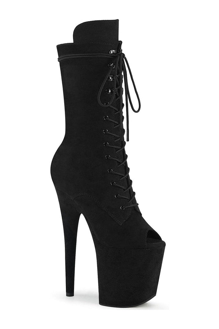 FLAMINGO-1051FS Stripper Knee Boot-Knee Boots-Pleaser-Black-10-Faux Suede-SEXYSHOES.COM
