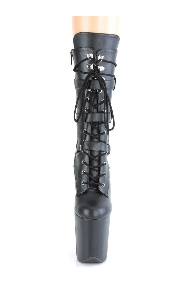 FLAMINGO-1053 Stripper Boot | Black Faux Leather-Knee Boots-Pleaser-SEXYSHOES.COM