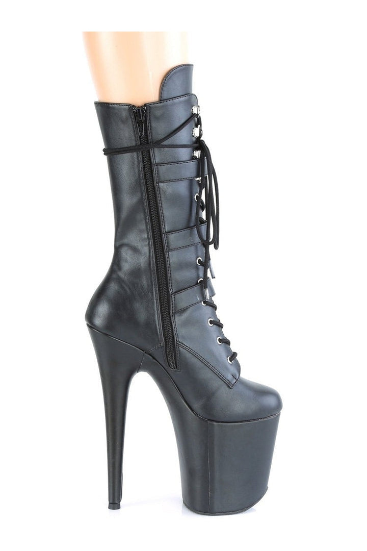FLAMINGO-1053 Stripper Boot | Black Faux Leather-Knee Boots-Pleaser-SEXYSHOES.COM