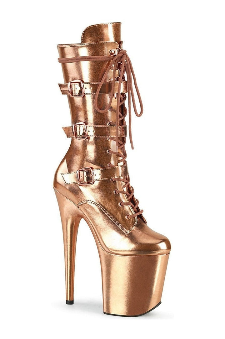 FLAMINGO-1053 Stripper Boot | RoseGold Faux Leather-Knee Boots-Pleaser-RoseGold-7-Faux Leather-SEXYSHOES.COM