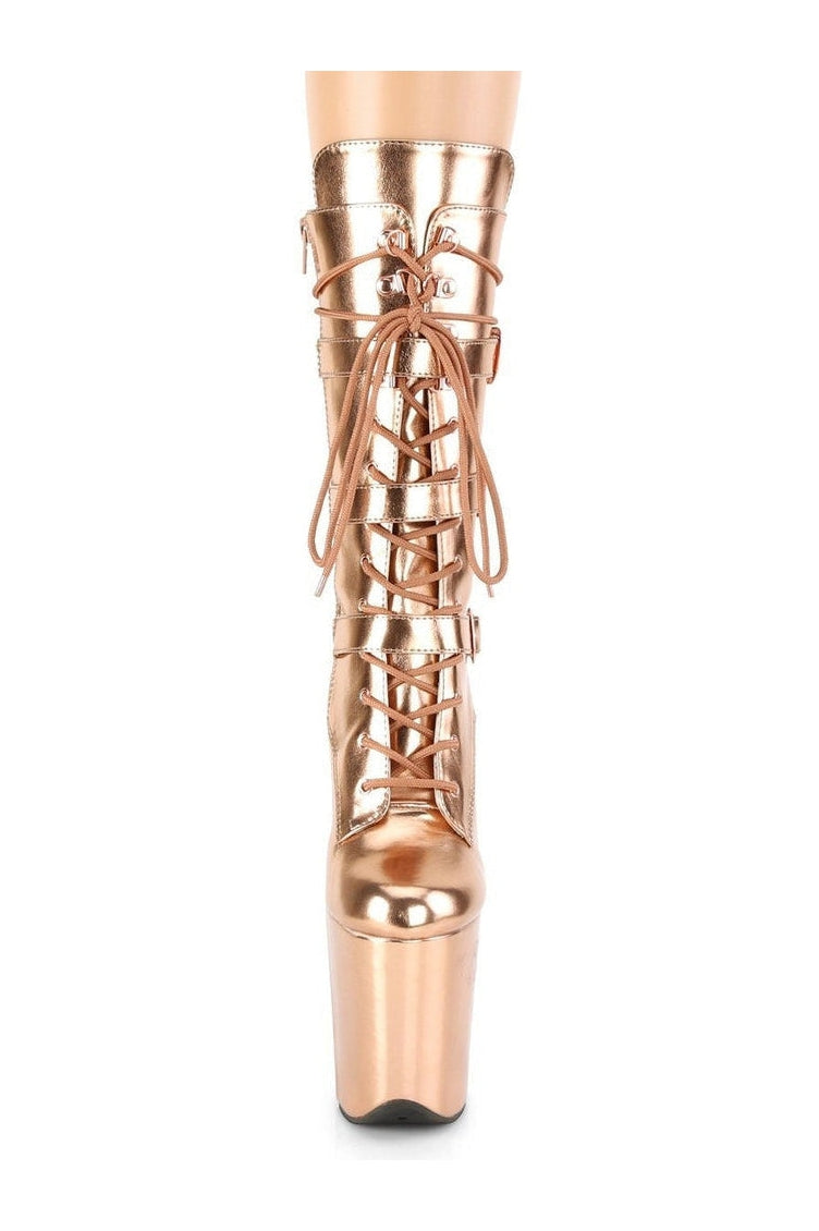 Pleaser FLAMINGO-1053 Exotic Boot in RoseGold Faux Leather