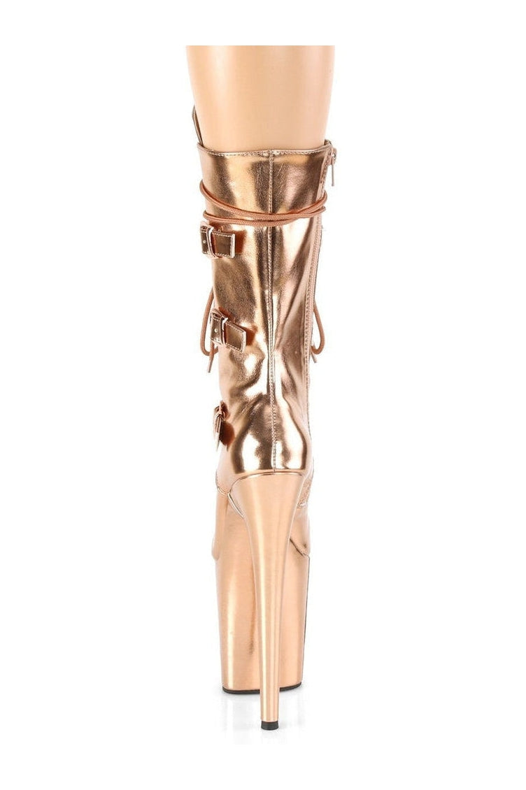 Pleaser FLAMINGO-1053 Exotic Boot in RoseGold Faux Leather
