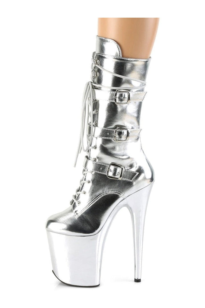 FLAMINGO-1053 Stripper Boot | Silver Faux Leather-Knee Boots-Pleaser-SEXYSHOES.COM
