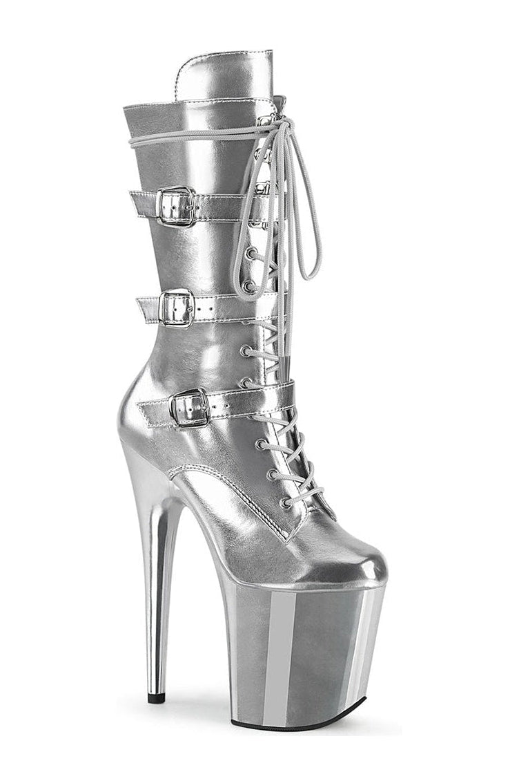 FLAMINGO-1053 Stripper Boot | Silver Faux Leather-Knee Boots-Pleaser-Silver-8-Faux Leather-SEXYSHOES.COM