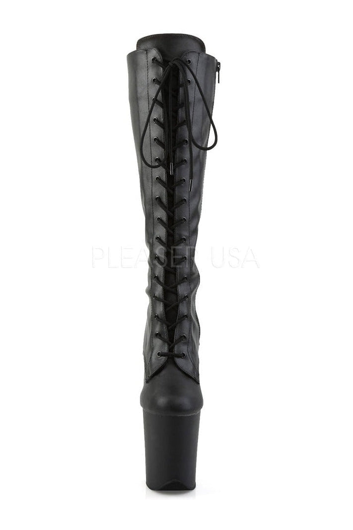 FLAMINGO-2023 Platform Boot | Black Faux Leather-Pleaser-Knee Boots-SEXYSHOES.COM