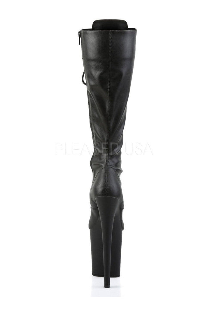 FLAMINGO-2023 Platform Boot | Black Faux Leather-Pleaser-Knee Boots-SEXYSHOES.COM