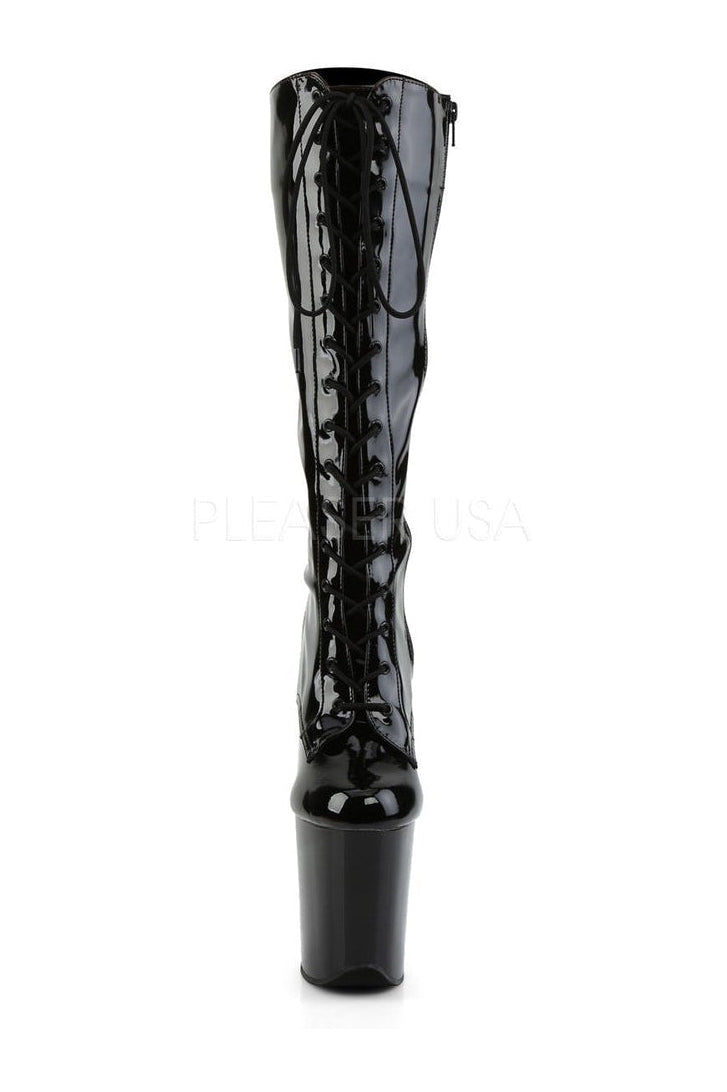 FLAMINGO-2023 Platform Boot | Black Patent-Pleaser-Knee Boots-SEXYSHOES.COM