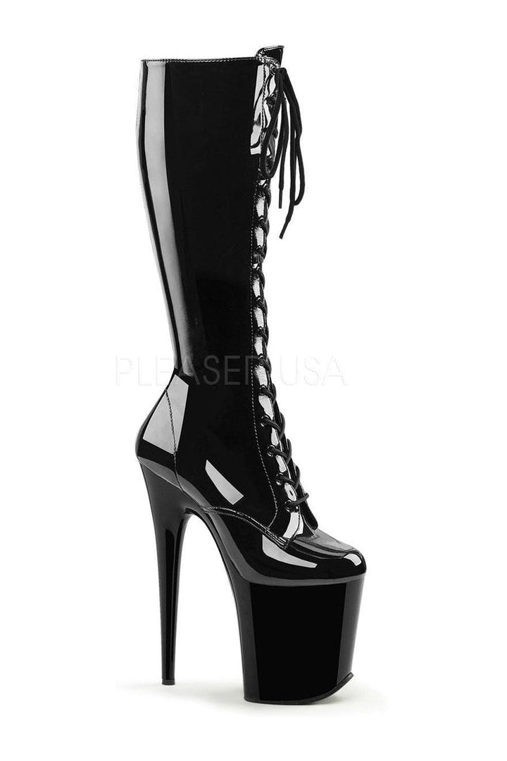 FLAMINGO-2023 Platform Boot | Black Patent-Pleaser-Black-Knee Boots-SEXYSHOES.COM