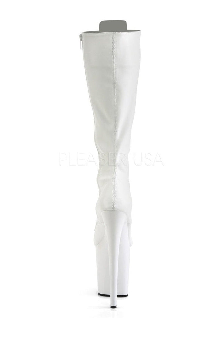 FLAMINGO-2023 Platform Boot | White Faux Leather-Pleaser-Knee Boots-SEXYSHOES.COM