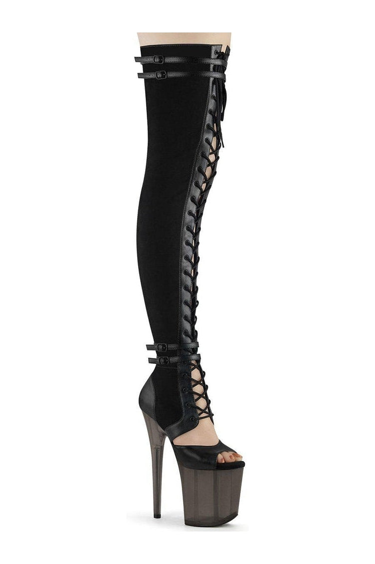 Pleaser Black Thigh Boots Platform Stripper Shoes | Buy at Sexyshoes.com